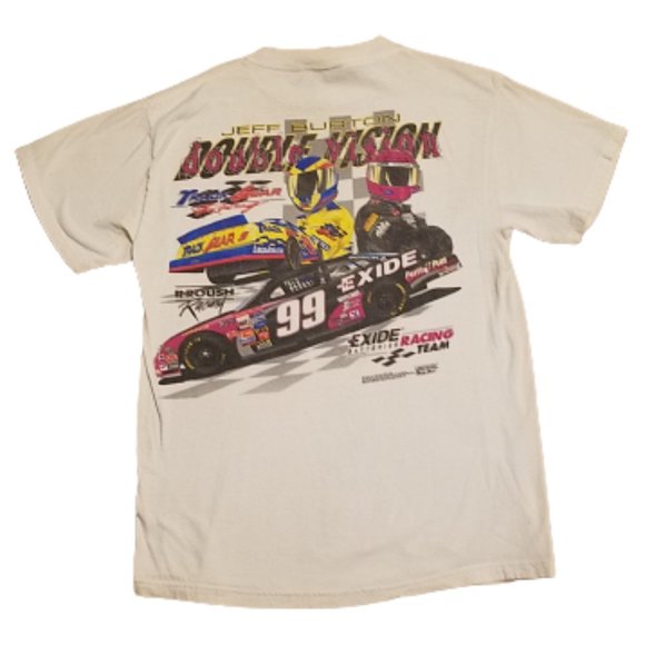 Jeff Burton Signed Double Vision T-Shirt Men's Large L | Nascar Signed Tee White - Picture 1 of 12